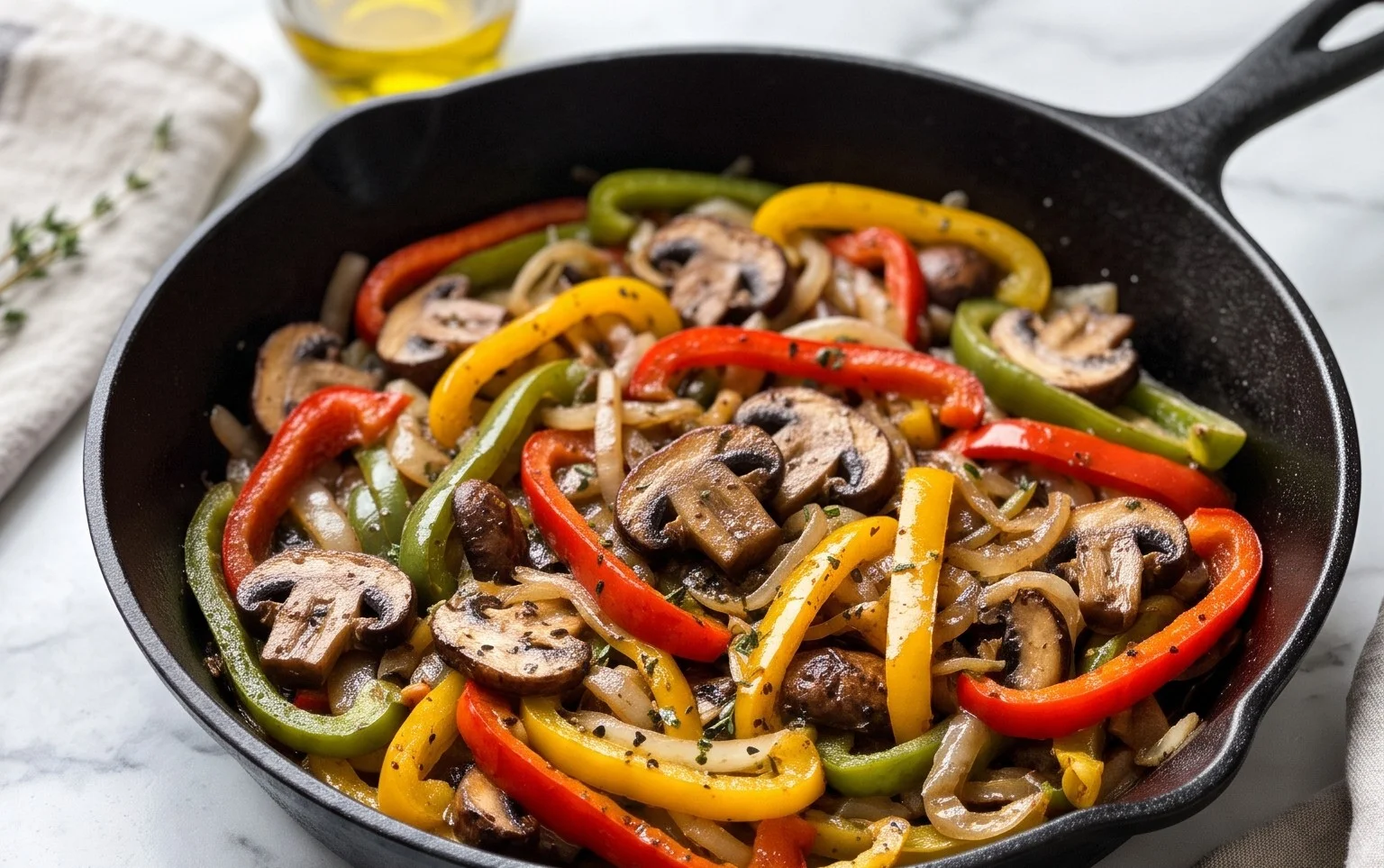 Poivrons, Champignons, Oignons Saisis Faciles