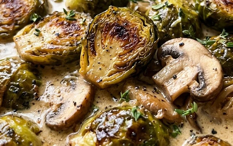 Choux de Bruxelles à la crème et aux champignons