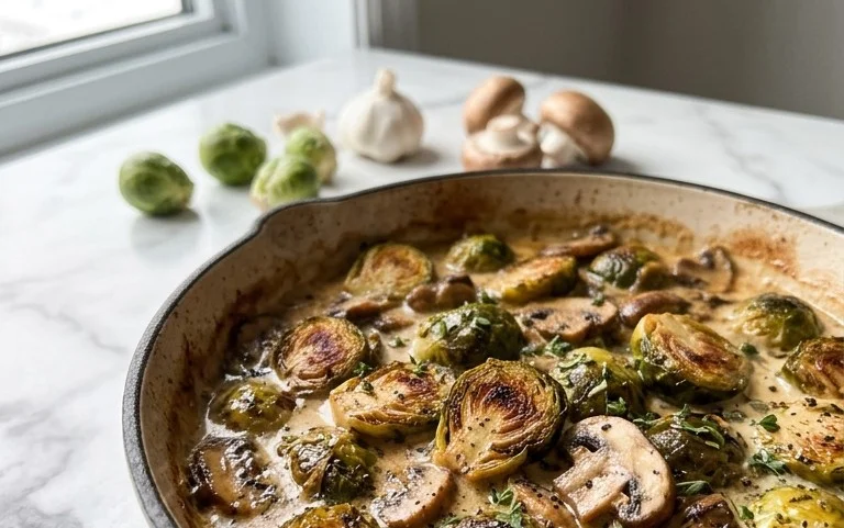 Choux de Bruxelles à la crème et aux champignons